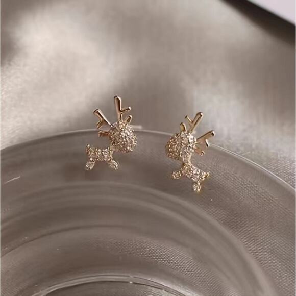 Gold tone and crystal cute reindeer post earrings - Picture 2 of 4